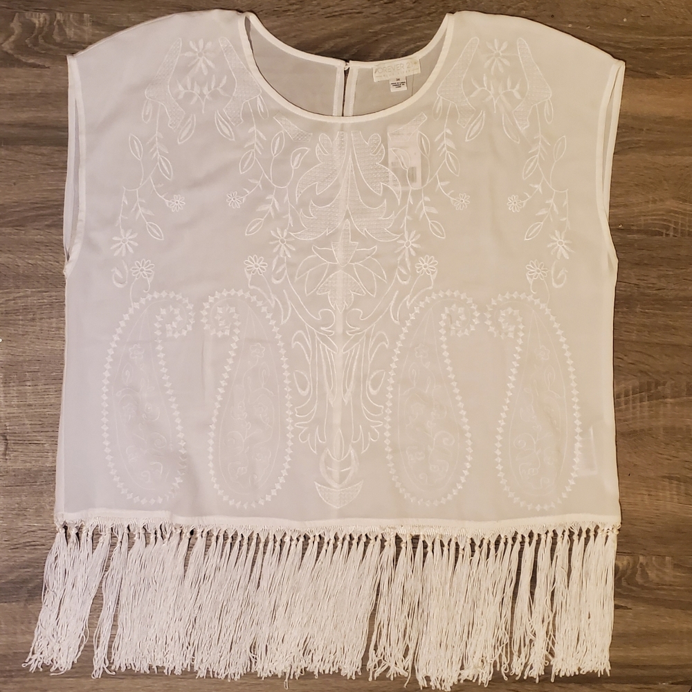 Embroidered Fringe Top